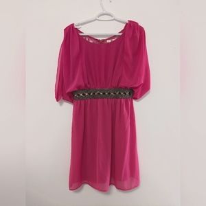 BRAND NEW Ya Los Angeles Barbie Pink Silk Chiffon Midi Dress